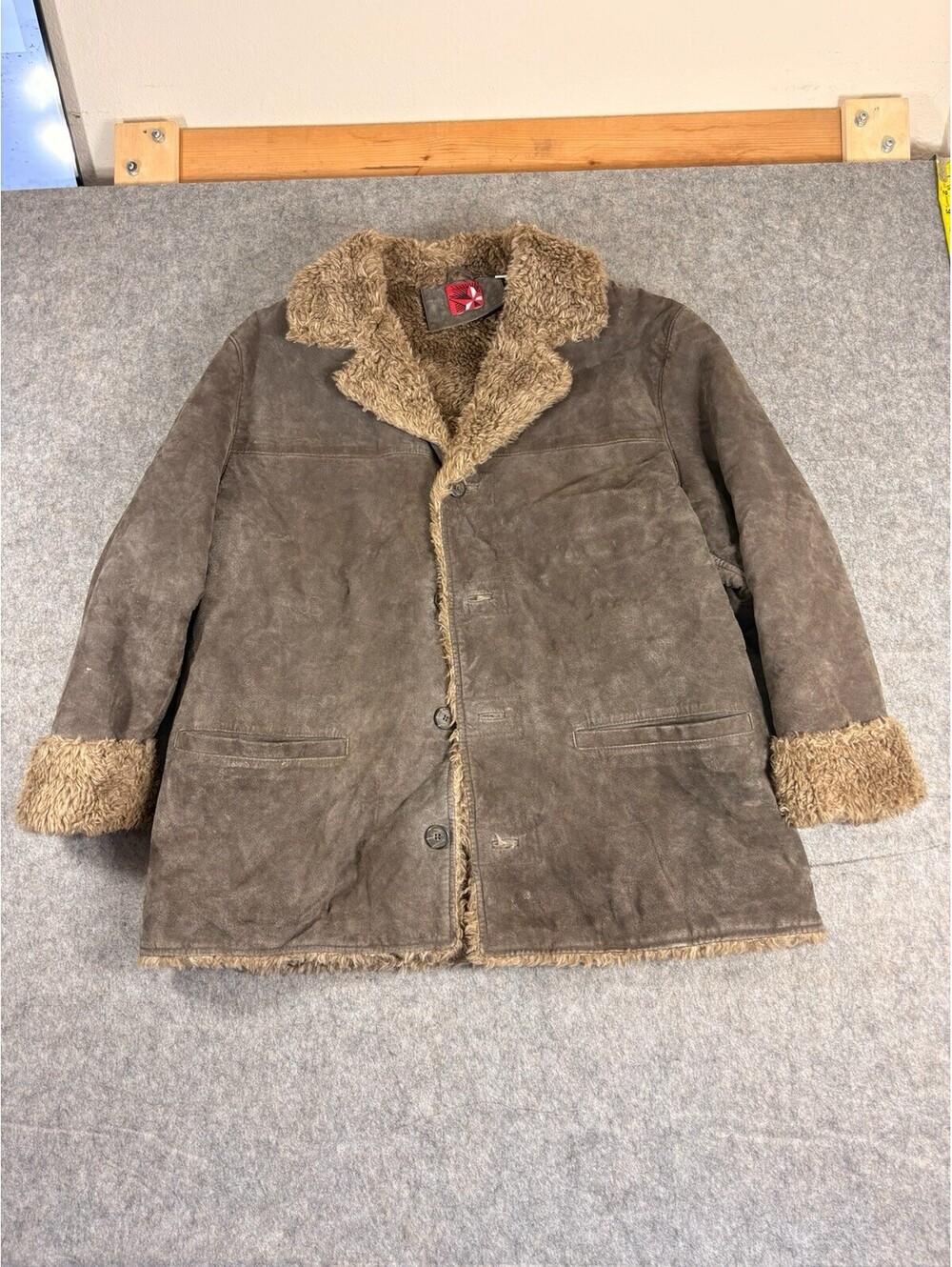 Vintage Faux Fur Brown Leather Suede Marlboro 90's Coat Mens Size Large